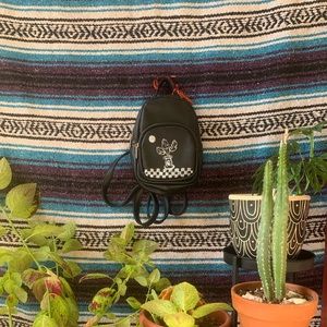 Hand painted vegan black leather backpack